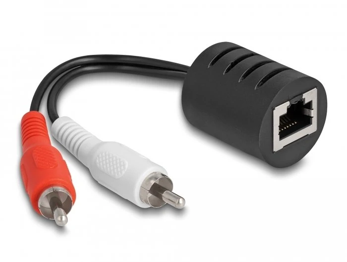 Adapteris AV Delock Stereo Audio Extender RJ45 gniazdo na 2 x wtyk Cinch Cat.5 do 50 m Rinkinys 2 sztuki