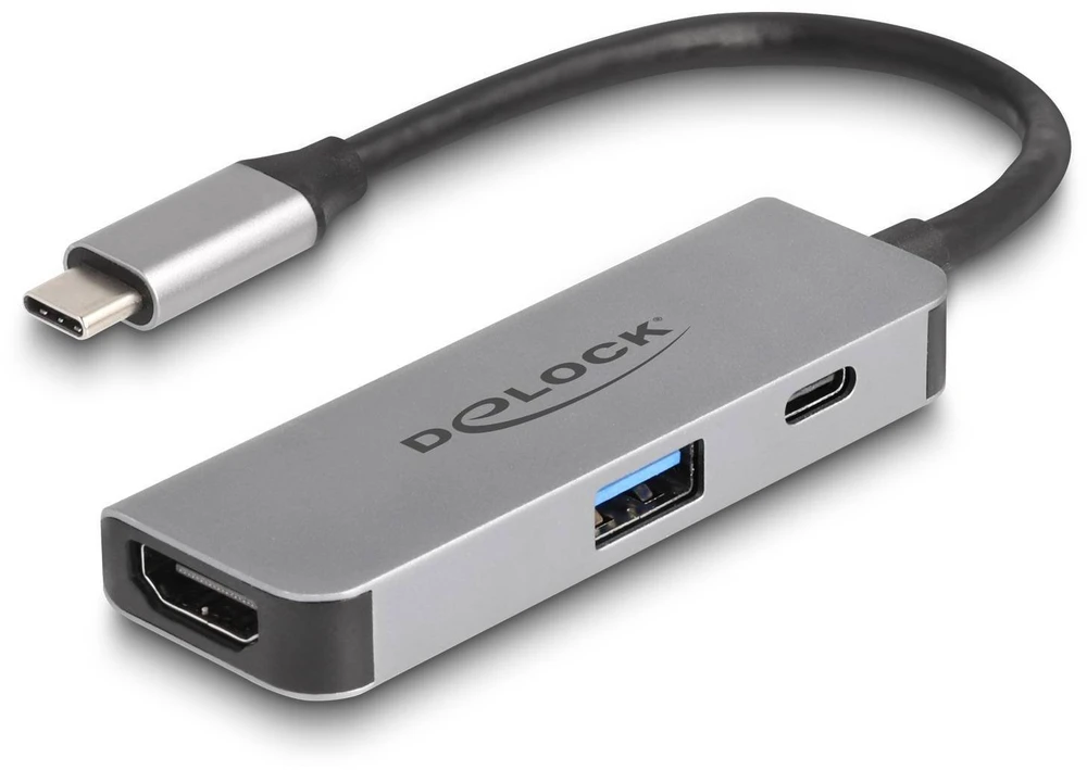 Delock USB C tipo į HDMI 4K 60 Hz adapteris su USB A tipo ir USB C tipo jungtimis, PD 95 W