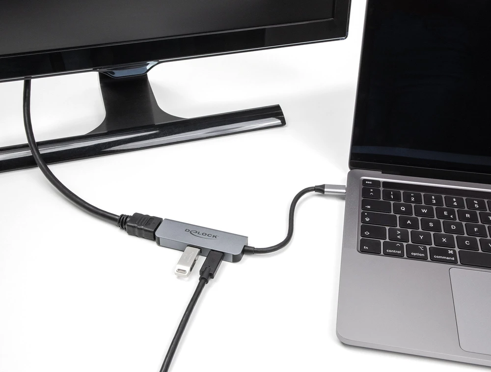 Delock USB C tipo į HDMI 4K 60 Hz adapteris su USB A tipo ir USB C tipo jungtimis, PD 95 W