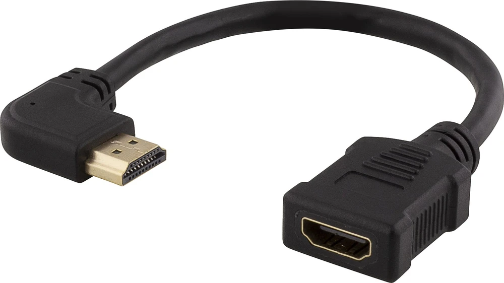 Lankstus HDMI adapteris, 0,2 m, kampinis, HDMI M / F, UHD DELTACO juoda / HDMI-21D