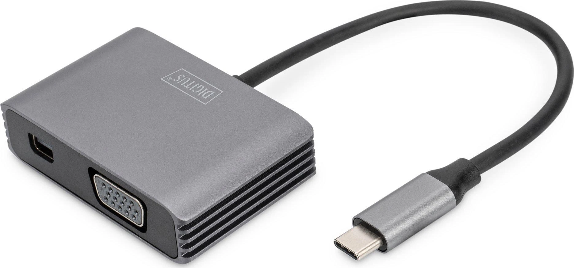 Assmann Electronic DIGITUS USB-C - mini DP + VGA Adapteris 20cm 4K/30Hz sidabrinis aliuminio korpusas