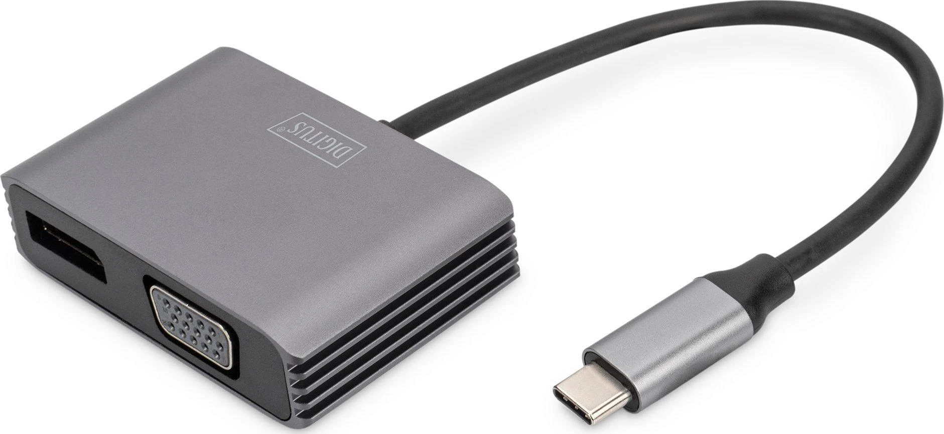USB-C į DP ir VGA adapteris su aliuminio korpusu