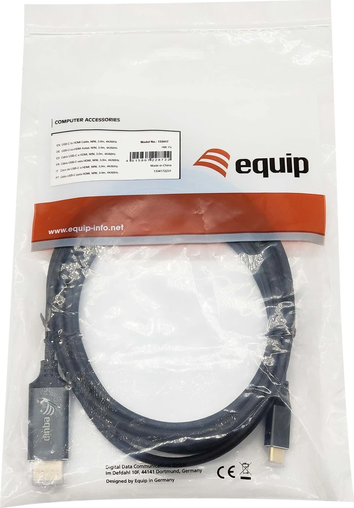 Equip AV įrangos adapteris USB-C -> HDMI 4K60Hz 3.00m sw