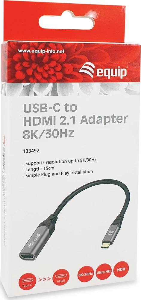 Equip 133492 vaizdo kabelio adapteris 0,15 m C tipo USB HDMI Juoda, Pilka