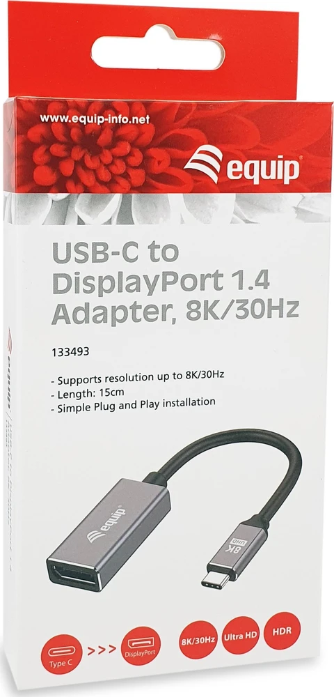Adapteris AV Equip Equip Adapteris USB-C -> DisplayPort 1.4 8K60Hz 0.15m gr