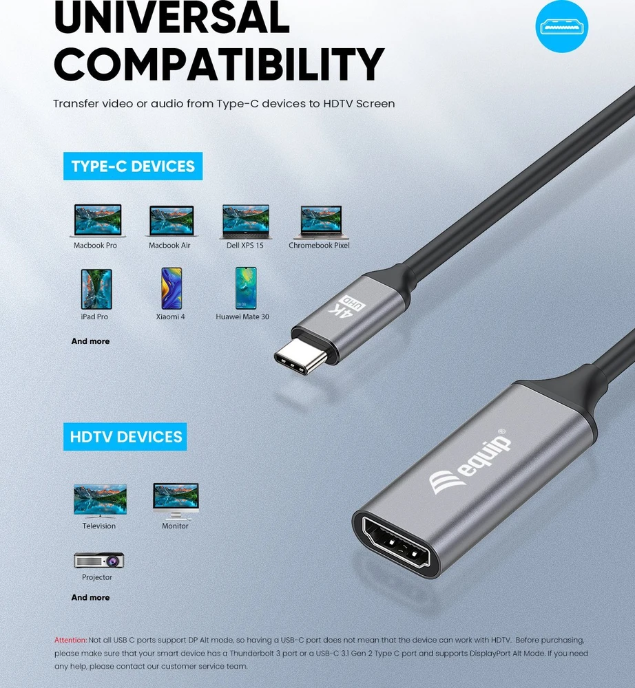 Adapteris AV Equip Equip Adapteris USB-C -> HDMI 2.0 4K60Hz 0.15m gr