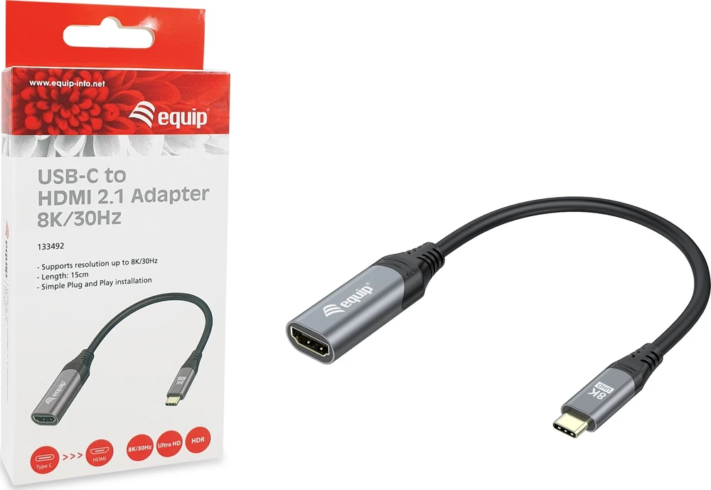 Equip 133492 vaizdo kabelio adapteris 0,15 m C tipo USB HDMI Juoda, Pilka
