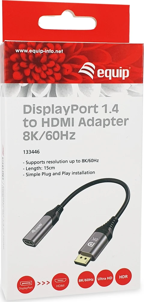 Equip 133446 vaizdo kabelio adapteris 0,15 m DisplayPort HDMI Juoda, Pilka