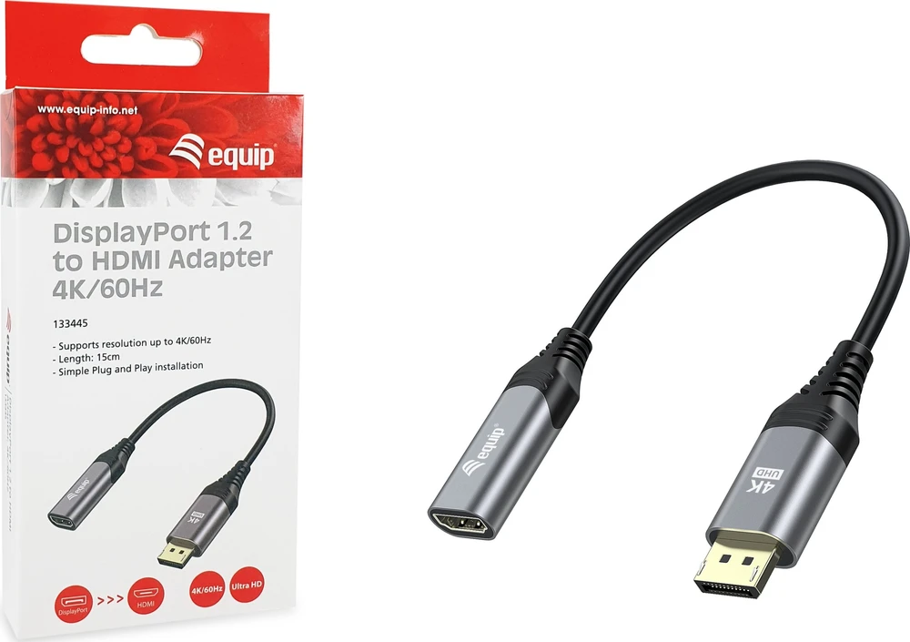 Adapteris AV Equip Equip Displayport->HDMI Adapteris 1.2 St/Bu 4K/60Hz grau