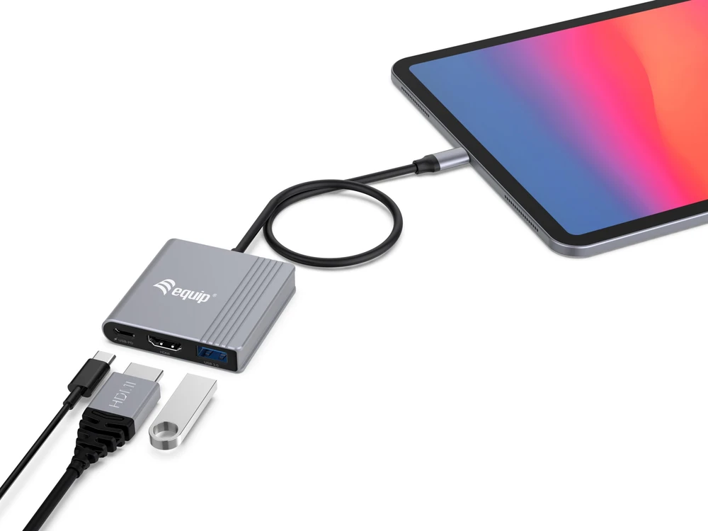 Adapteris AV Equip Equip Dock USB-C->HDMI,USB3.0,100WPD 4K60Hz 0.15m gr