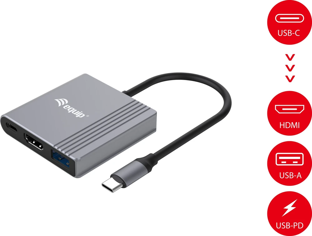 Adapteris AV Equip Equip Dock USB-C->HDMI,USB3.0,100WPD 4K60Hz 0.15m gr