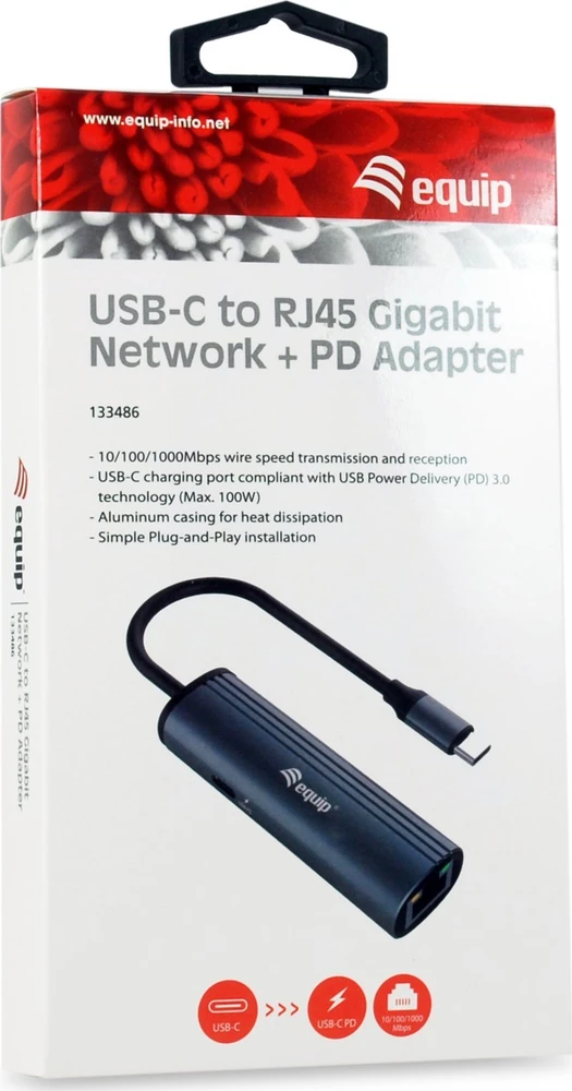 Adapteris AV Equip Equip Dock USB-C->RJ45 10/100/1000 + 100W PD 0,15m gr