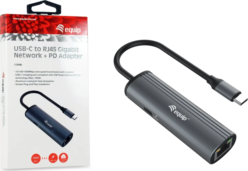 Adapteris AV Equip Equip Dock USB-C->RJ45 10/100/1000 + 100W PD 0,15m gr