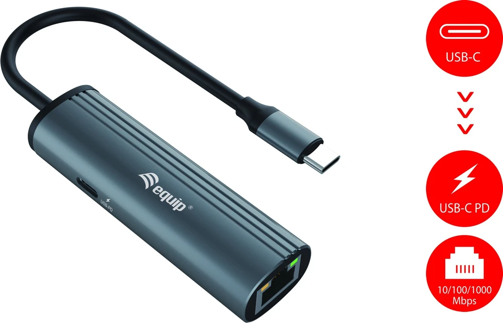 Adapteris AV Equip Equip Dock USB-C->RJ45 10/100/1000 + 100W PD 0,15m gr