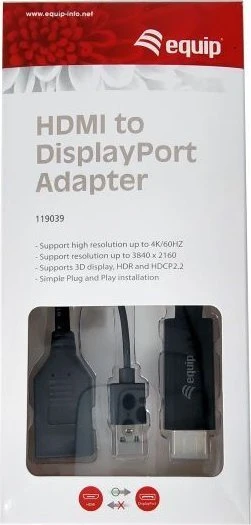 Equip 119039 vaizdo kabelio adapteris 0,15 m HDMI A tipo (standartinis) DisplayPort Juoda