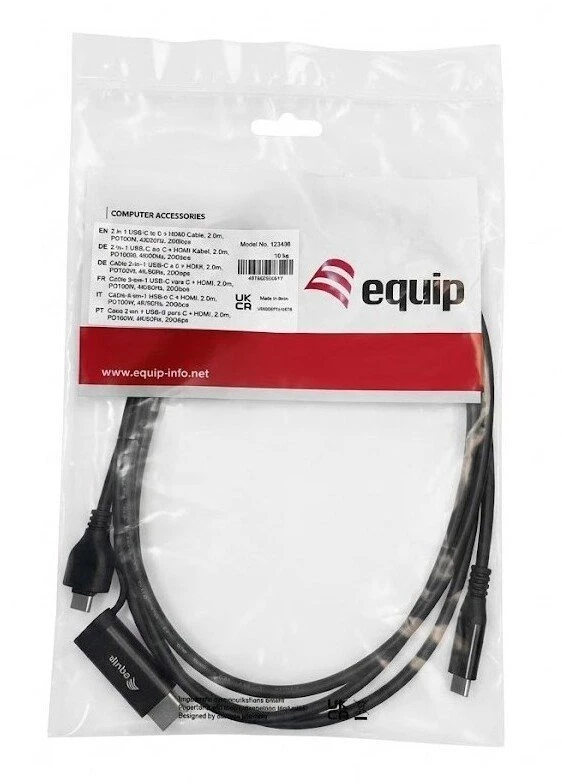 Equip 128437 vaizdo kabelio adapteris 3 m C tipo USB HDMI + USB Type-C Juoda