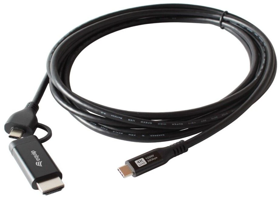 Equip 128437 vaizdo kabelio adapteris 3 m C tipo USB HDMI + USB Type-C Juoda