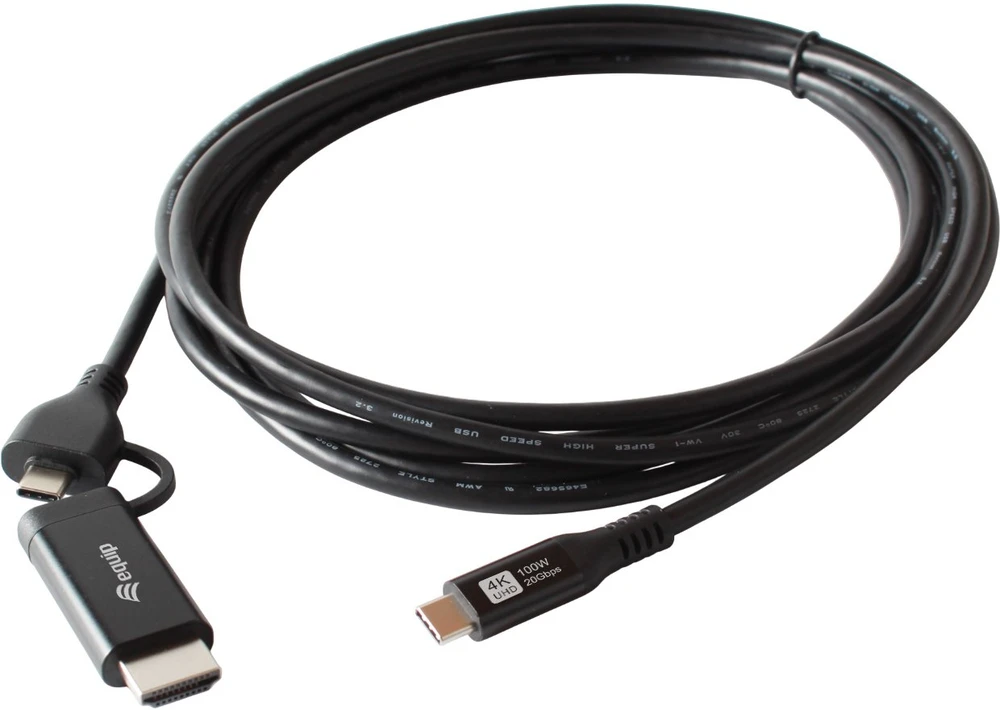 Adapteris AV Equip USB-C->USB-C+HDMI PD100W 4K/60Hz 1,00 m Aliuminis (128435)