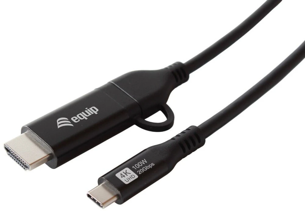Equip 128437 vaizdo kabelio adapteris 3 m C tipo USB HDMI + USB Type-C Juoda