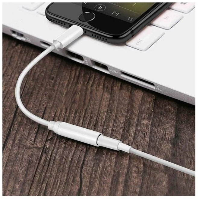 iLike AX5 Turīgs TPE audio vads adapteris no Lightning vīrišķis uz 3.5mm spraudnis balts DAC versija (OEM)