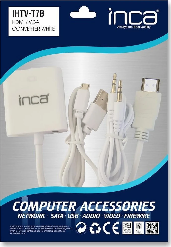 Adapteris AV Inca HDMI - D-Sub (VGA) balta (IHTVJ-7TB)