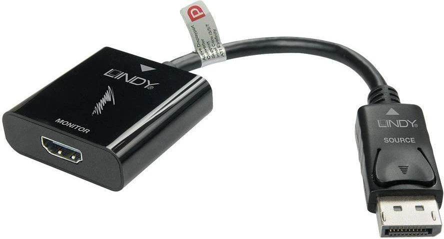 Adapteris - LINDY DisplayPort 1.2 į HDMI 4K 60Hz Aktyvus Adapteris Konverteris, 3840x2160@60Hz, 100 mm, Juodas