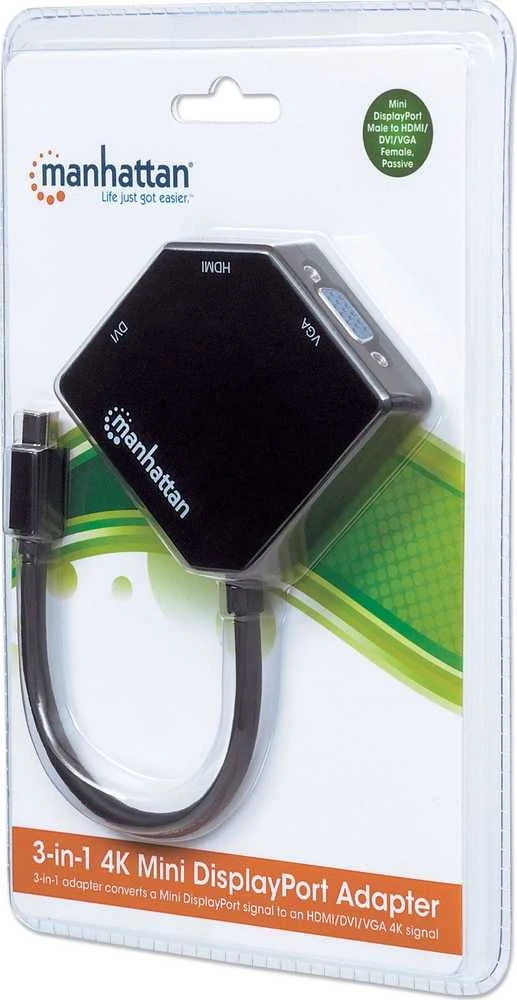 StarTech Intracom MANHATTAN 3-in-1 4K Mini DP Adapteris Mini DisplayPort Male to HDMI/DVI/VGA Female Passive Juodas