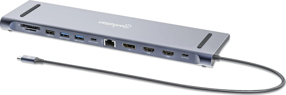 Manhattan MH 190305 11 viename USB (3.2) tipo C prijungimo stotis su trigubu monitoriumi, kelių prievadų
