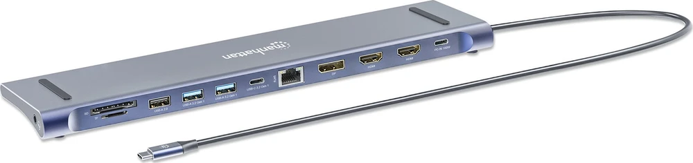 Manhattan MH 190305 11 viename USB (3.2) tipo C prijungimo stotis su trigubu monitoriumi, kelių prievadų