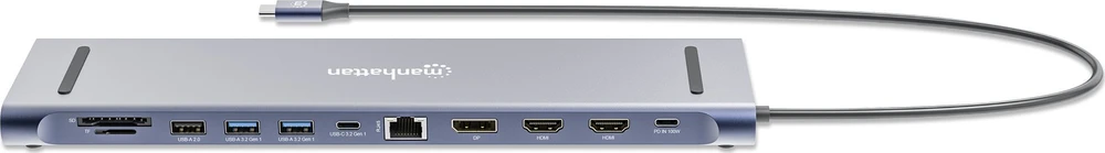 Manhattan MH 190305 11 viename USB (3.2) tipo C prijungimo stotis su trigubu monitoriumi, kelių prievadų