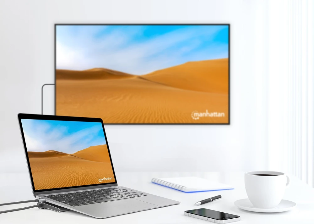 Manhattan MH 190305 11 viename USB (3.2) tipo C prijungimo stotis su trigubu monitoriumi, kelių prievadų