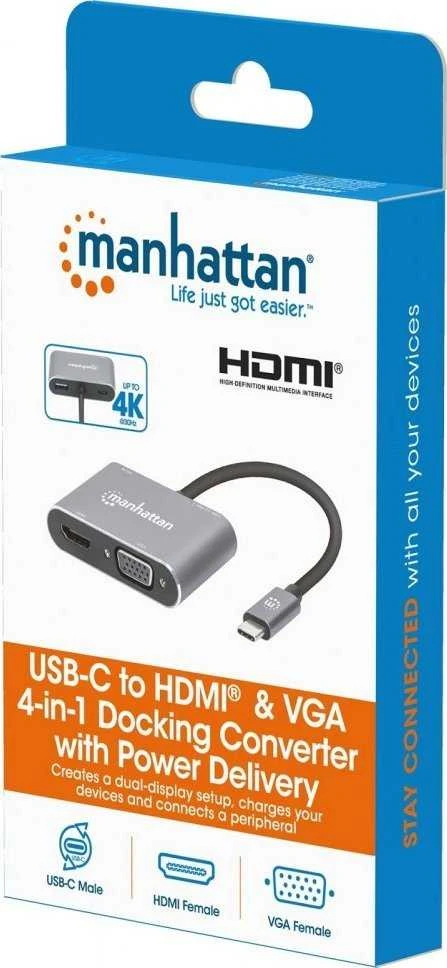 Adapteris AV Manhattan Manhattan Hub Adapteris USB-C 3.2 na 4K HDMI VGA USB-A USB-C PD 87W