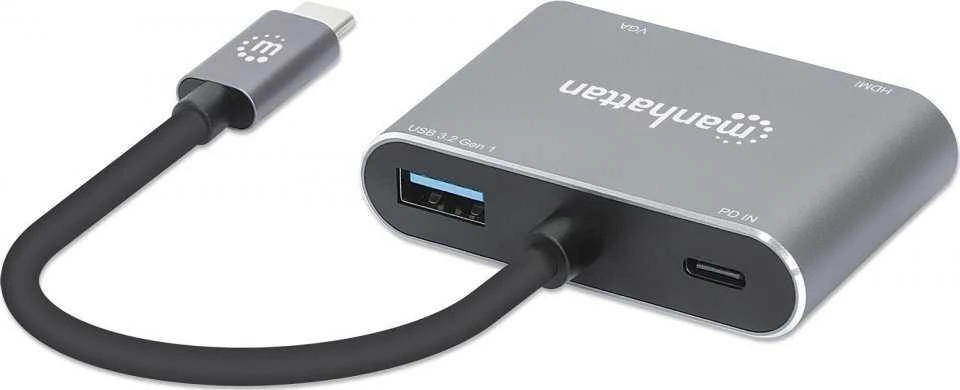 Adapteris AV Manhattan Manhattan Hub Adapteris USB-C 3.2 na 4K HDMI VGA USB-A USB-C PD 87W