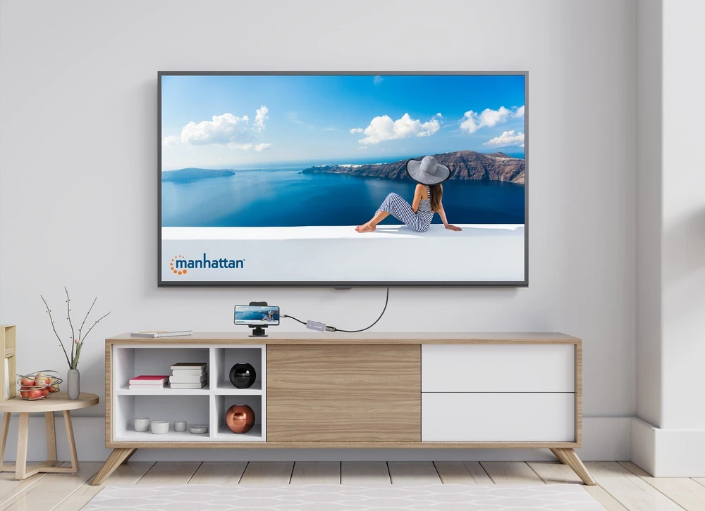Adapteris AV Manhattan MANHATTAN USB-C į HDMI 3-in-1 prijungimo keitiklis USB 3.2 Type-C Vyriškas į HDMI 4K60Hz USB-A 5 Gbit/s ir USB-C maitinimo tiekimas 100W