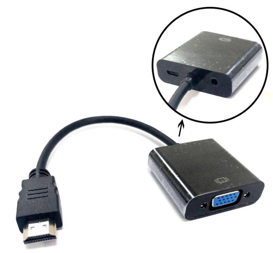 Juodas HDMI į VGA adapteris su garso jungtimi