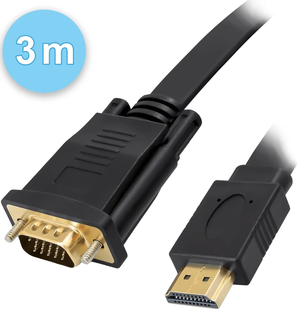 Adapteris AV Reagle HDMI na VGA 3M FULL HD D-SUB Płaski Przewód Adapteris 1080p
