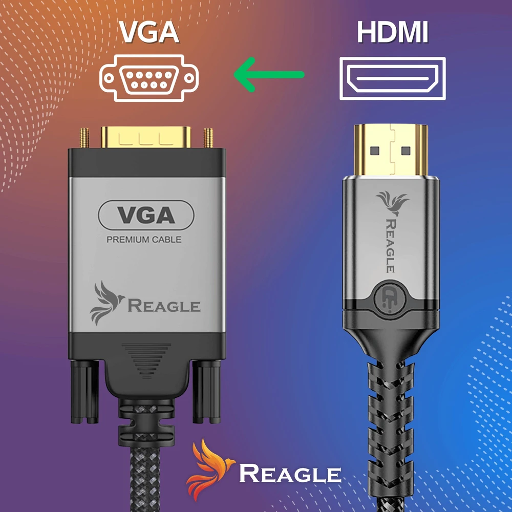 Adapteris AV Reagle Kabelis HDMI na VGA 2M FULL HD D-SUB Płaski Przewód Adapteris 1080p (RHVG200S)
