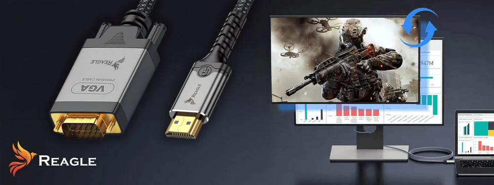 Adapteris AV Reagle Kabelis HDMI na VGA 2M FULL HD D-SUB Płaski Przewód Adapteris 1080p (RHVG200S)