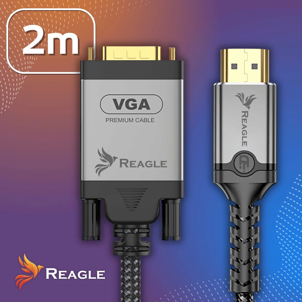 Adapteris AV Reagle Kabelis HDMI na VGA 2M FULL HD D-SUB Płaski Przewód Adapteris 1080p (RHVG200S)