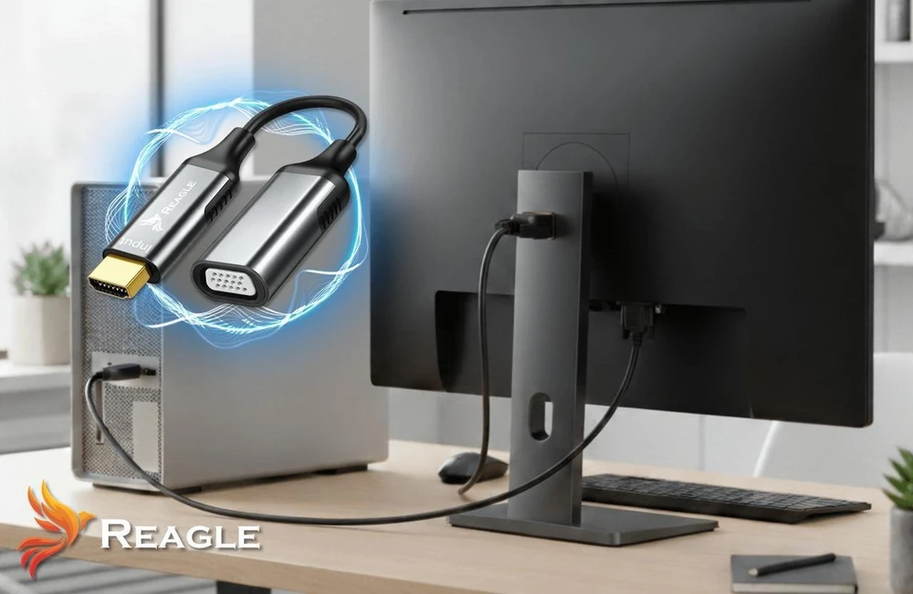 Adapteris AV Reagle REAGLE HDMI į VGA FULL HD D-SUB konverteris monitoriui ir projektoriui