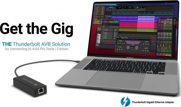 Sonnet Thunderbolt AVB adapteris prijungtas prie MacBook Pro