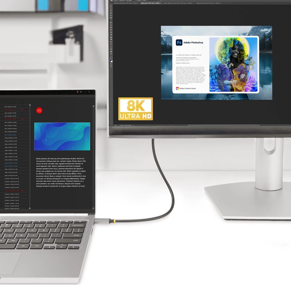 USB-C į HDMI adapterio laidas su 8K monitoriaus jungtimi