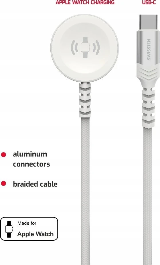 Swissten pintas metalinis magnetinis belaidis įkroviklis, skirtas Apple Watch USB-C 1,2 m