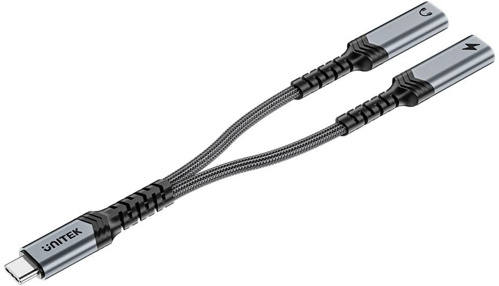 UNITEK USB-C garso ir PD įkrovimo adapteris 15 cm