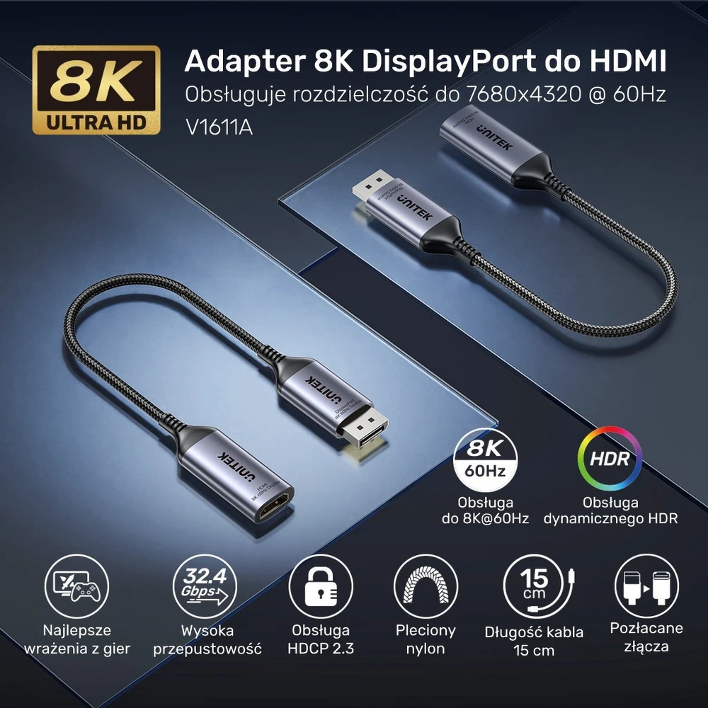 Adapteris AV Unitek DisplayPort – HDMI rodyklė (V1611A01)