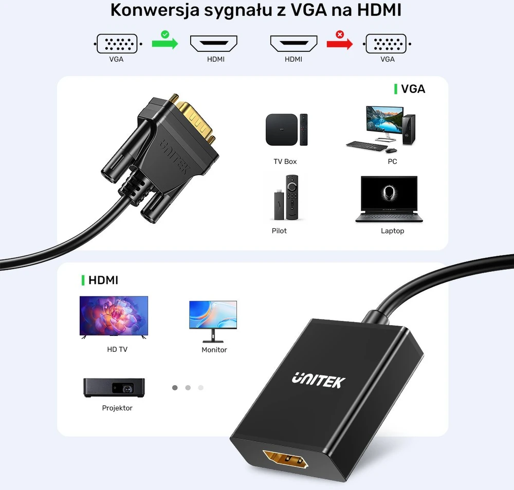 VGA Į HDMI KEITIKLĮ V1112ABK01 + AUDIO UNITEK