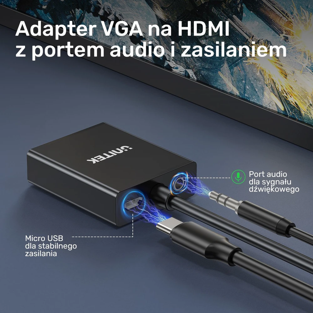 VGA Į HDMI KEITIKLĮ V1112ABK01 + AUDIO UNITEK