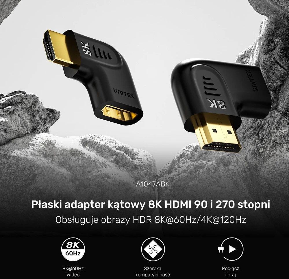 Unitek 8K HDMI 90 ir 270 laipsnių kampo plokščias adapteris