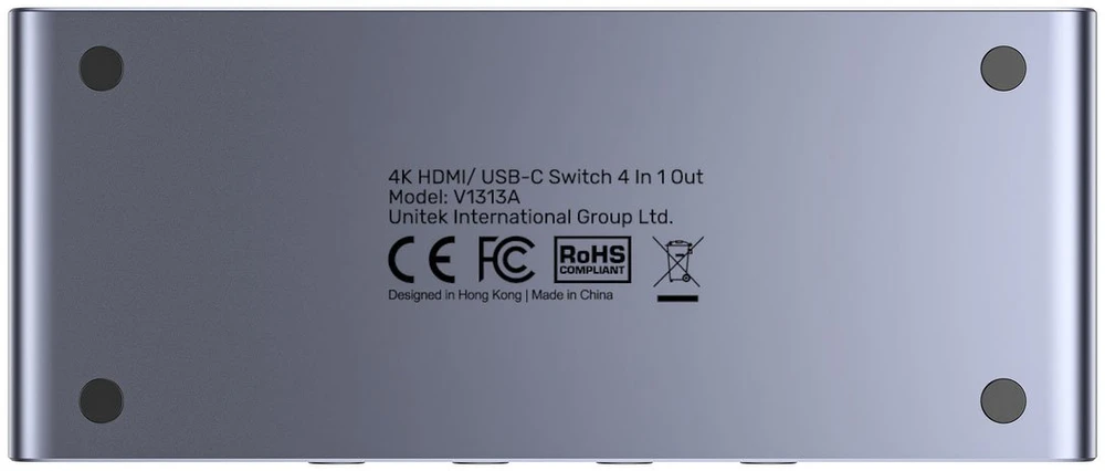 „Unitek 4K HDMI/USB-C“ jungiklis, 4 įėjimai, 1 išėjimas