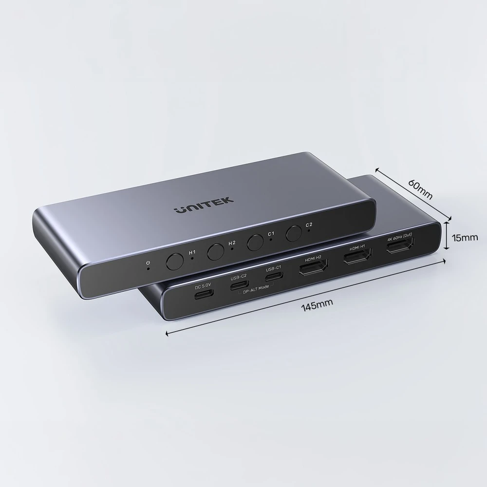 „Unitek 4K HDMI/USB-C“ jungiklis, 4 įėjimai, 1 išėjimas